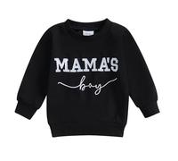 MAHUAOYIXI Sudadera para bebé y niño, sudadera con bordado de mama's boy, manga larga, cuello redondo, letras, bordado, camiseta para bebé, informal, sudadera para bebé y niño, Negro , 2-3 años