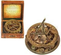 MAI Brújula Steampunk Sundial de 5 pulgadas - Brújula náutica de latón grande perfectamente calibrada con caja de madera, regalos de cumpleaños, regalos de agradecimiento, regalos de bautismo