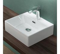Mai & Mai Brüssel206 - Lavabo de baño rectangular de cerámica blanca, montado en la pared, diseño moderno, WDH: 40 x 36 x 13 cm