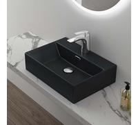 Mai & Mai Brüssel206 - Lavabo de baño rectangular de cerámica color negro mate, montado en la pared, diseño moderno, WDH: 50 x 36 x 13 cm