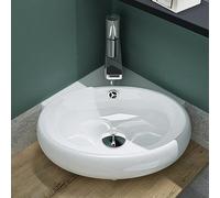 Mai & Mai Bruselas 002 - Lavabo pequeño de cerámica con nano-revestimiento para baño y aseo de invitados, color blanco
