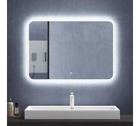 Mai & Mai Espejo Baño LED 100x70 cm con Interruptor Táctil, Antivaho, Regulable en Brillo y Luz, Montaje en Pared, Diseño Moderno - Espejo LED Modelo LED03