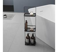 Mai & Mai Estante de Baño de Pie con 3 Niveles, Espacio Amplio para Almacenaje, Asa Práctica, Drenaje Rápido, de Acero Carbono y Base Antideslizante, Ideal para Baño y Bañera, Negro,Reglo-02