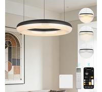 Mai & Mai Lámpara Colgante LED Moderna 50W, Diseño Anillo Flotante Negro/Blanco, 60cm, Luz Suave Efecto Cristal, Regulable 3000K-6000K, Control Inteligente, Luvina03