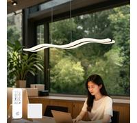 Mai & Mai Lámpara de Techo LED Colgante 36W Negra Cuerpo de Aluminio, Regulable 3000K-6000K, Control Remoto y Pared, Memoria, Cable Ajustable 1.5m, Luz Suave Para Cocina, Comedor, Café 3300