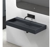 Mai & Mai Lavabo antracita mate de mármol fundido con válvula de desagüe 100x46x11cm lavabo rectangular sin orificio para grifo lavabo sobre encimera lavabo Colgante Col19