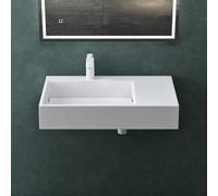 Mai & Mai Lavabo colgante Col12 a la izquierda, 75 x 43 x 14 cm, en color blanco, de mineral fundido sin rebosadero