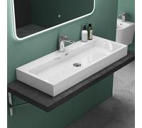 Mai & Mai Lavabo de Pared Blanco Brillante con Rebosadero col06 Lavabo sobre Encimera Rectangular de Fundición Mineral con 1 Orificio para Grifo 100x42x10cm