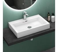 Mai & Mai Lavabo de Pared Blanco Brillante con Rebosadero col06 Lavabo sobre Encimera Rectangular de Fundición Mineral con 1 Orificio para Grifo 60x42x10cm