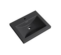 Mai & Mai Lavabo empotrable Col01 - Lavabo de lavabo de fundición mineral mate, antracita mate, rectangular, 1 orificio para salpicadero, función de rebosadero, ancho: 60 cm