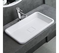 Mai & Mai Lavabo sobre Encimera Lavabo Empotrado Baño Lavabo | Rectangular | Blanco Mate | Mármol Fundido | 53x33x11cm | sin Orificio para Grifo sin Rebosadero | Colossum104