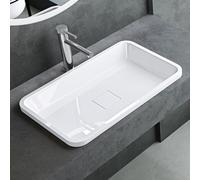 Mai & Mai Lavabo sobre Encimera Lavabo Empotrado Baño Lavabo | Rectangular | Blanco Brillante | Mármol Fundido | 53x33x11cm | sin Orificio para Grifo sin Rebosadero | Colossum104