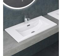 Mai & Mai Lavabo Empotrado sobre Encimera Baño Lavabo | Rectangular | Blanco Brillante | Mármol Fundido | 70x48x14cm | con Orificio para Grifo con Rebosadero | Colossum02