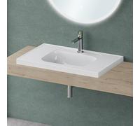 Mai & Mai Lavabo Encastrado Rectangular de Baño, Mármol Fundido, Blanco Brillante, 80x50x16,5 cm, con Orificio para Grifo y Desagüe DIN - Colossum3601