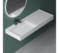Mai & Mai Lavabo Izquierdo sobre Encimera Lavabo Suspendido Baño Rectangular | Blanco Mate | Mármol Fundido | 120x46x12 cm | con Orificio para Grifo y Válvula de Desagüe | Colossum630