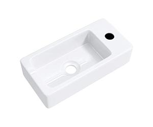 Mai & Mai Lavabo Pequeño de Pared Izquierdo, Lavabo Cuadrado de Cerámica de Alta Temperatura, con Orificio para Grifo, Conexión DIN, Lavabo Suspendido para Baño, Brüssel3053L