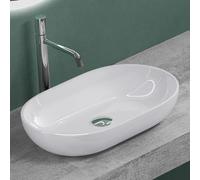 Mai & Mai Lavabo sobre Encimera 54x34x11 cm - Ovalado, Blanco Brillante, Mármol Fundido, sin Orificio para Grifo ni Rebosadero