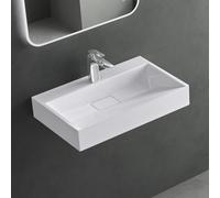 Mai & Mai Lavabo sobre Encimera 60x38x11 cm - Blanco Brillante, Mármol Fundido, 1 Orificio para Grifo con Válvula de Desagüe, Instalación en Pared o Encimera, Colossum19