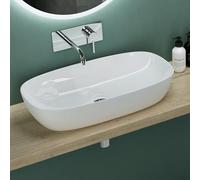 Mai & Mai Lavabo sobre Encimera Baño Lavabo | Ovalado | Blanco Brillante | Cerámica | 70x37x14cm | sin Orificio para Grifo | Brüssel104