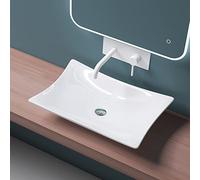 Mai & Mai Lavabo sobre Encimera Baño Lavabo | Rectangular | Blanco Brillante | Cerámica | 57x38x11cm | sin Orificio para Grifo sin Rebosadero| Brüssel910