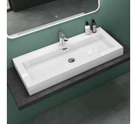 Mai & Mai Lavabo sobre Encimera Baño Lavabo | Rectangular | Blanco | Mármol Fundido | 100x48x12cm | con Rebosadero y Orificio para Grifo | Colossum18
