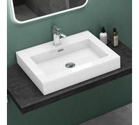 Mai & Mai Lavabo sobre Encimera Baño Lavabo | Rectangular | Blanco | Mármol Fundido | 60x48x12cm | con Rebosadero y Orificio para Grifo | Colossum18