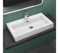 Mai & Mai Lavabo sobre Encimera Baño | Rectangular | Blanco | Mármol Fundido | 73x48x12cm | con Rebosadero y Orificio para Grifo | Colossum18