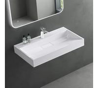 Mai & Mai Lavabo sobre Encimera Blanco Brillante Rectangular, Mármol Fundido 70x46x11cm con Válvula de Desagüe, 1 agujero de grifo, Colossum19