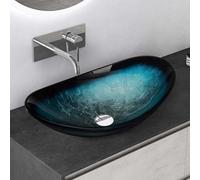 Mai & Mai Lavabo sobre Encimera Lavabo Baño | Ovalado | Vidrio | Azul | 53,5x35,5x16 cm | sin Orificio para Grifo sin Rebosadero | Minerva08