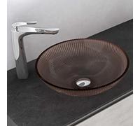 Mai & Mai Lavabo sobre Encimera Lavabo Baño | Ovalado | Vidrio | Café | 40x40x12 cm | sin Orificio para Grifo sin Rebosadero | Minerva06