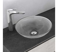 Mai & Mai Lavabo sobre Encimera Lavabo Baño | Ovalado | Vidrio | Transparente | 40x40x12 cm | sin Orificio para Grifo sin Rebosadero | Minerva06