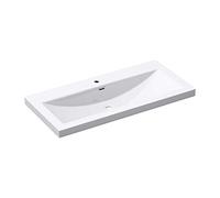 Mai & Mai Lavabo sobre Encimera Lavabo Baño | Rectangular | Blanco Brillante | Mármol Fundido | 100x48x15cm | con Orificio para Grifo | con Rebosadero | Colossum01