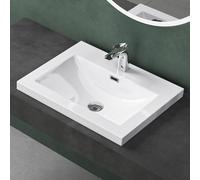 Mai & Mai Lavabo sobre Encimera Lavabo Baño | Rectangular | Blanco Brillante | Mármol Fundido | 60x48x15cm | con Orificio para Grifo | con Rebosadero | Colossum01