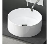 Mai & Mai Lavabo sobre Encimera Lavabo Baño | Redondo | Blanco Brillante | Mármol Fundido | 40x40x15cm | sin Orificio para Grifo sin Rebosadero | Colossum804