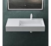 Mai & Mai Lavabo sobre Encimera Lavabo Derecho Suspendido Baño | Rectangular | Blanco Brillante | Mármol Fundido | 90x48x13cm | 1 Orificio para Grifo sin Rebosadero | Colossum12
