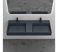 Mai & Mai Lavabo sobre Encimera Lavabo Doble Suspendido Baño | Rectangular | Antracita Mate | Mármol Fundido | 120x48x13cm | 2 Orificios para Grifo sin Rebosadero | Colossum12