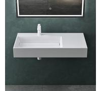 Mai & Mai Lavabo sobre Encimera Lavabo Izquierdo Suspendido Baño | Rectangular | Blanco Brillante | Mármol Fundido | 100x48x13cm | 1 Orificio para Grifo sin Rebosadero | Colossum12