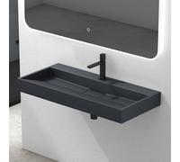 Mai & Mai Lavabo sobre Encimera Lavabo Suspendido Baño | Rectangular | Antracita Mate | Mármol Fundido | 100x46x11cm | 1 Orificio para Grifo con Válvula de Desagüe | Colossum19