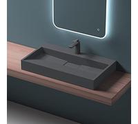 Mai & Mai Lavabo sobre Encimera Lavabo Suspendido Baño | Rectangular | Antracita Mate | Mármol Fundido | 90x46x11cm | 1 Orificio para Grifo con Válvula de Desagüe | Colossum19