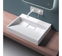 Mai & Mai Lavabo sobre Encimera Lavabo Suspendido Baño | Rectangular | Blanco Brillante | Mármol Fundido | 50x38x11cm | sin Orificio para Grifo con Válvula de Desagüe | Colossum19