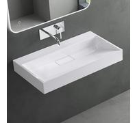 Mai & Mai Lavabo sobre Encimera Lavabo Suspendido Baño | Rectangular | Blanco Brillante | Mármol Fundido | 70x46x11cm | sin Orificio para Grifo con Válvula de Desagüe | Colossum19