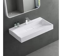 Mai & Mai Lavabo sobre Encimera Lavabo Suspendido Baño | Rectangular | Blanco Brillante | Mármol Fundido | 70x46x11cm | 1 Orificio para Grifo con Válvula de Desagüe | Colossum19