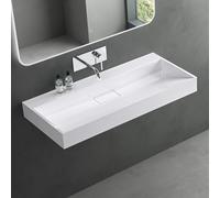 Mai & Mai Lavabo sobre Encimera Lavabo Suspendido Baño | Rectangular | Blanco Brillante | Mármol Fundido | 90x46x11cm | sin Orificio para Grifo con Válvula de Desagüe | Colossum19