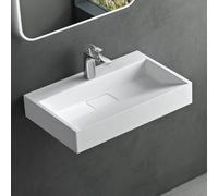 Mai & Mai Lavabo sobre Encimera Lavabo Suspendido Baño | Rectangular | Blanco Mate | Mármol Fundido | 50x38x11cm | 1 Orificio para Grifo con Válvula de Desagüe | Colossum19