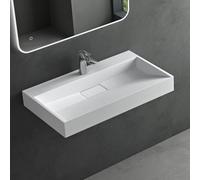 Mai & Mai Lavabo sobre Encimera Lavabo Suspendido Baño | Rectangular | Blanco Mate | Mármol Fundido | 70x46x11cm | 1 Orificio para Grifo con Válvula de Desagüe | Colossum19