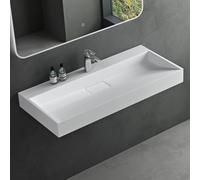 Mai & Mai Lavabo sobre Encimera Lavabo Suspendido Baño | Rectangular | Blanco Mate | Mármol Fundido | 90x46x11cm | 1 Orificio para Grifo con Válvula de Desagüe | Colossum19