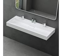 Mai & Mai Lavabo sobre Encimera Rectangular Blanco Mate120x46x11cm, Mármol Fundido con Válvula de Desagüe, 2 agujeros de grifo, Colossum19
