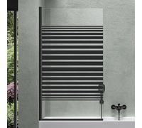 Mai & Mai Mampara de ducha para bañera Cristal parcialmente satinado de seguridad de 5 mm con junta NANO Mampara para bañera negro 80x140 cmCortona201MS