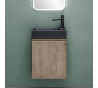 Mai & Mai Mueble de Baño Flotante en Color Roble Gris 46x26x63cm | Lavabo de Mármol Fundido Antracita Mate | Gabinete de Almacenamiento para Baño Pisa02