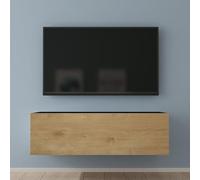 Mai & Mai Mueble de TV de Pared 100x40,2x30 cm - Mesa para Televisor con Tirador Oculto y Cierre Suave, Gris Negro y Núcleo de Roble, Mueble de Salón Moderno, Modelo TV02